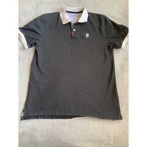 Nike Dri Fit  Polo Golf Shirt Black/Grey Stitched White Collared Size Medium